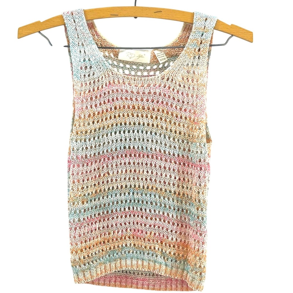 RD Style Open Knit Tank Top Womens XS Pastel Boho Festival Beach Resort Fairy